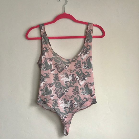 Free People / Pink and Green Pattern Bodysuit - Picture 1 of 7